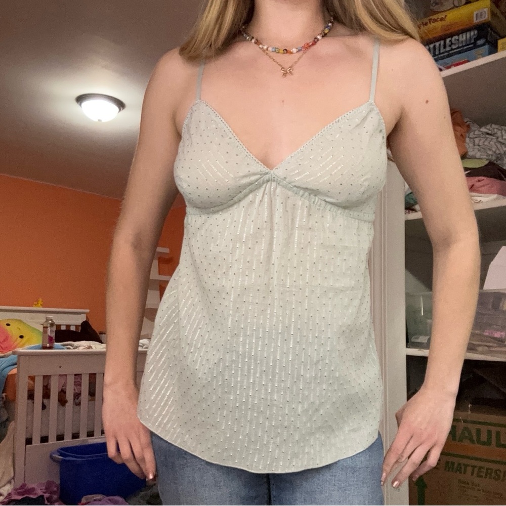 Women's muted blue Spaghetti Strap Babydoll Top With Sparkle Detailing